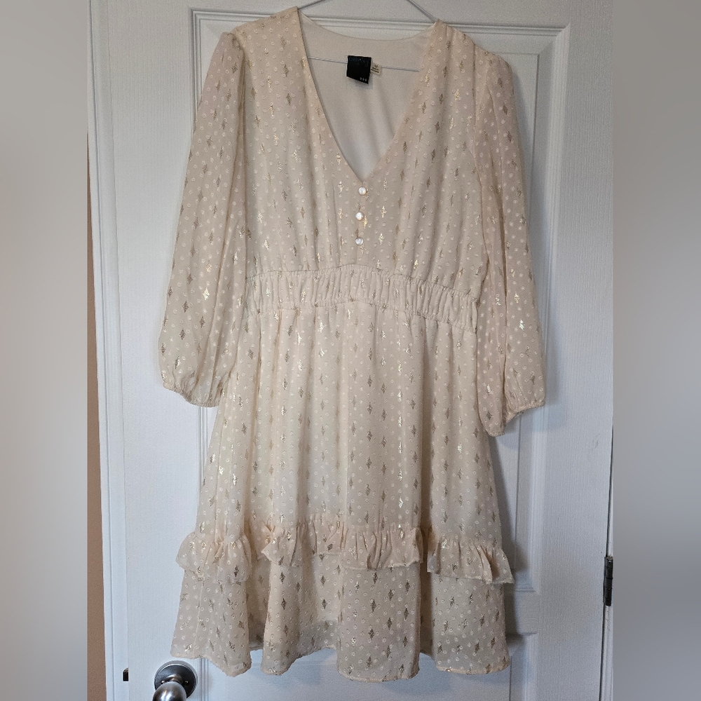 Gabby Skye Cream Kids Dress with Gold Accents